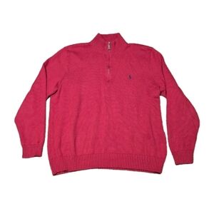 Polo Ralph Lauren XXL Quarter Zip Knit Red Sweater Blue Pony 100% Cotton 1/4 Zip